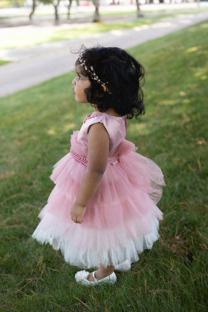 Pink and White Tulle Layered Dress