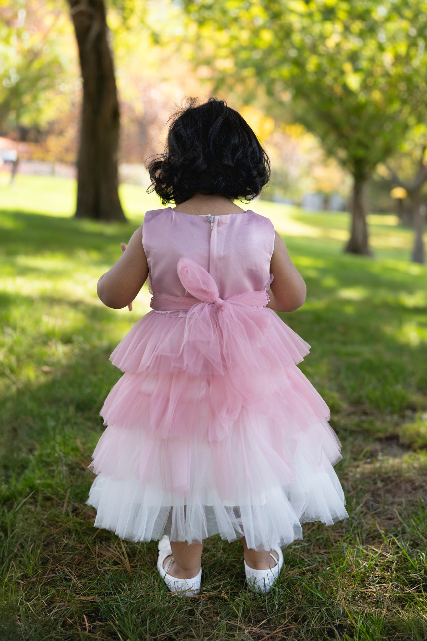 Pink and White Tulle Layered Dress