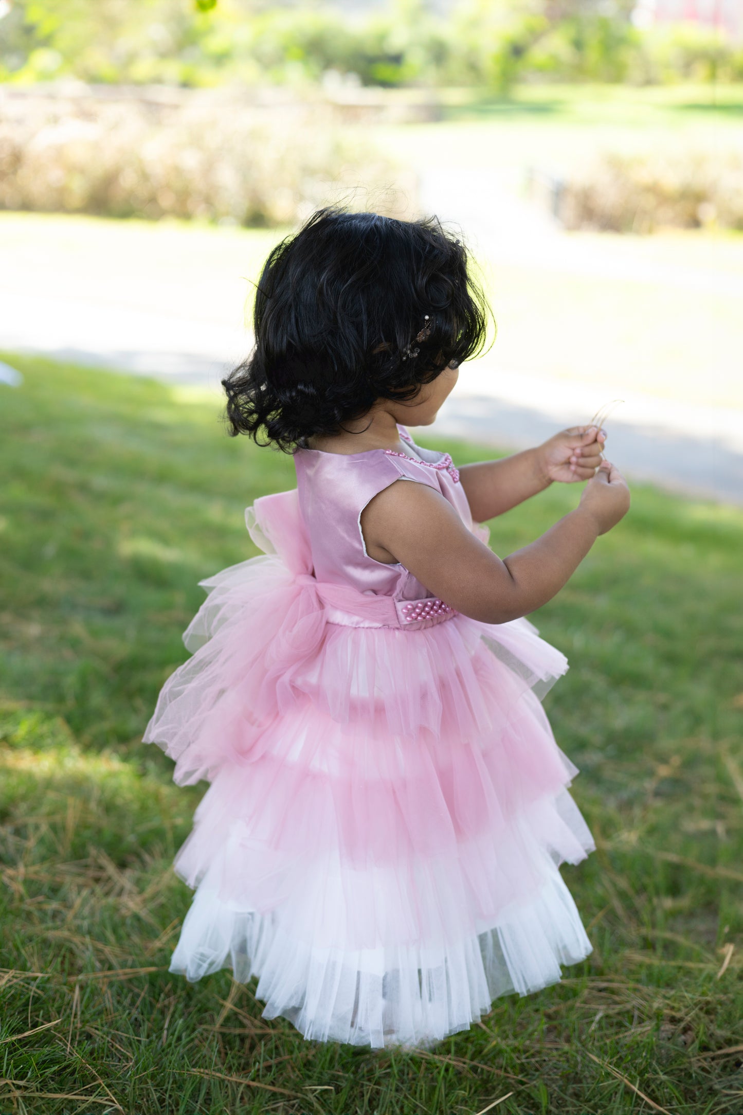 Pink and White Tulle Layered Dress