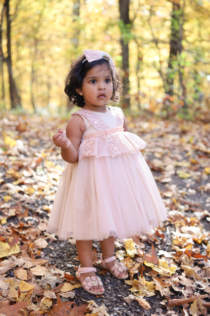 Flower Lace Embellished Pink Dress