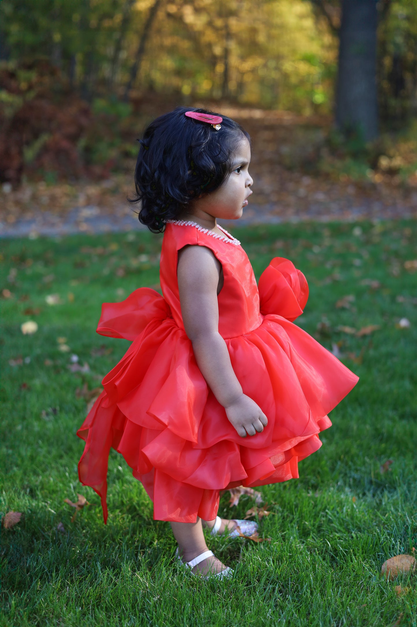 Multilayered Fluffy Floral Red Dress