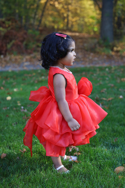 Multilayered Fluffy Floral Red Dress