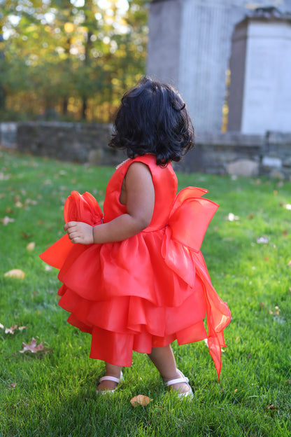 Multilayered Fluffy Floral Red Dress