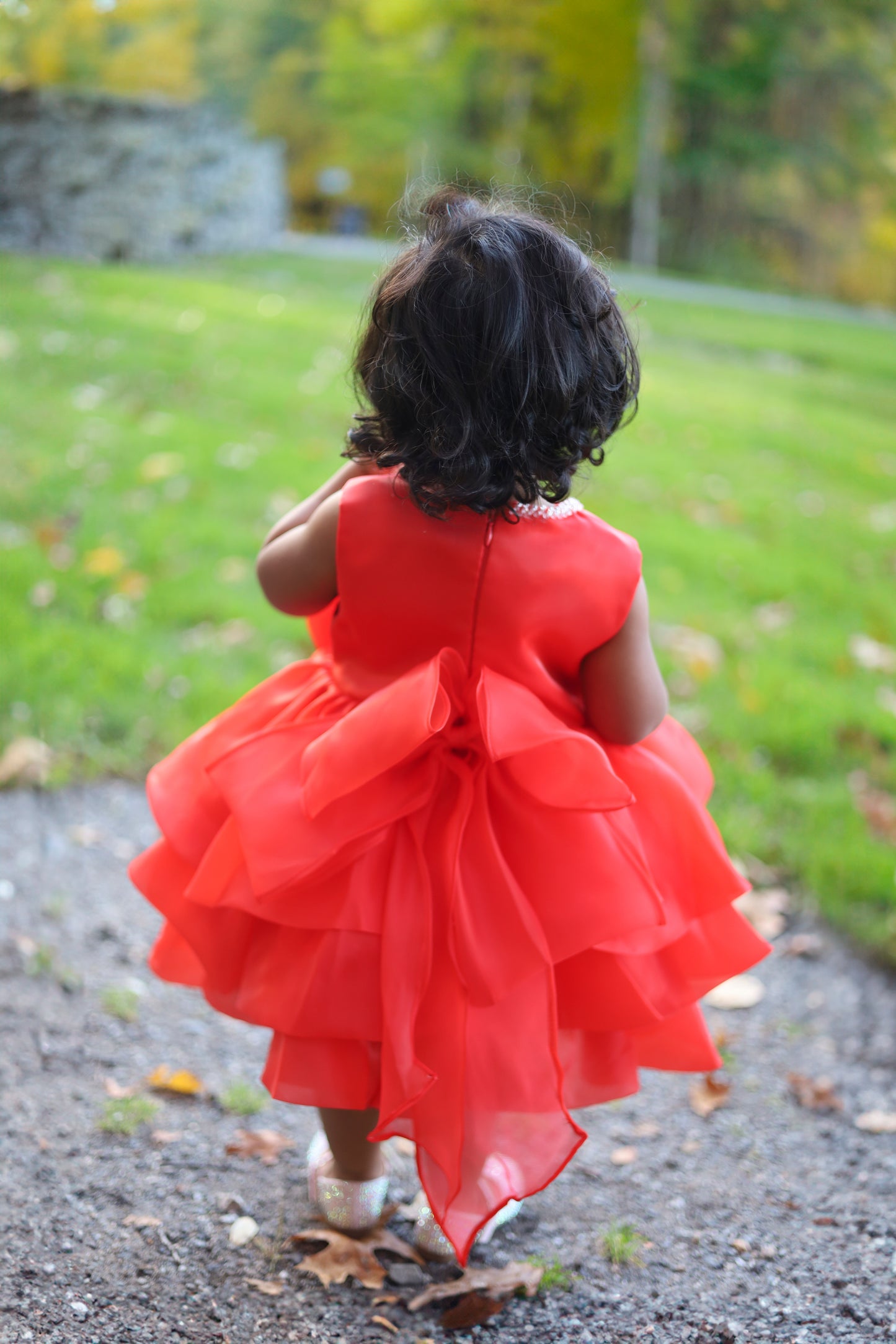 Multilayered Fluffy Floral Red Dress