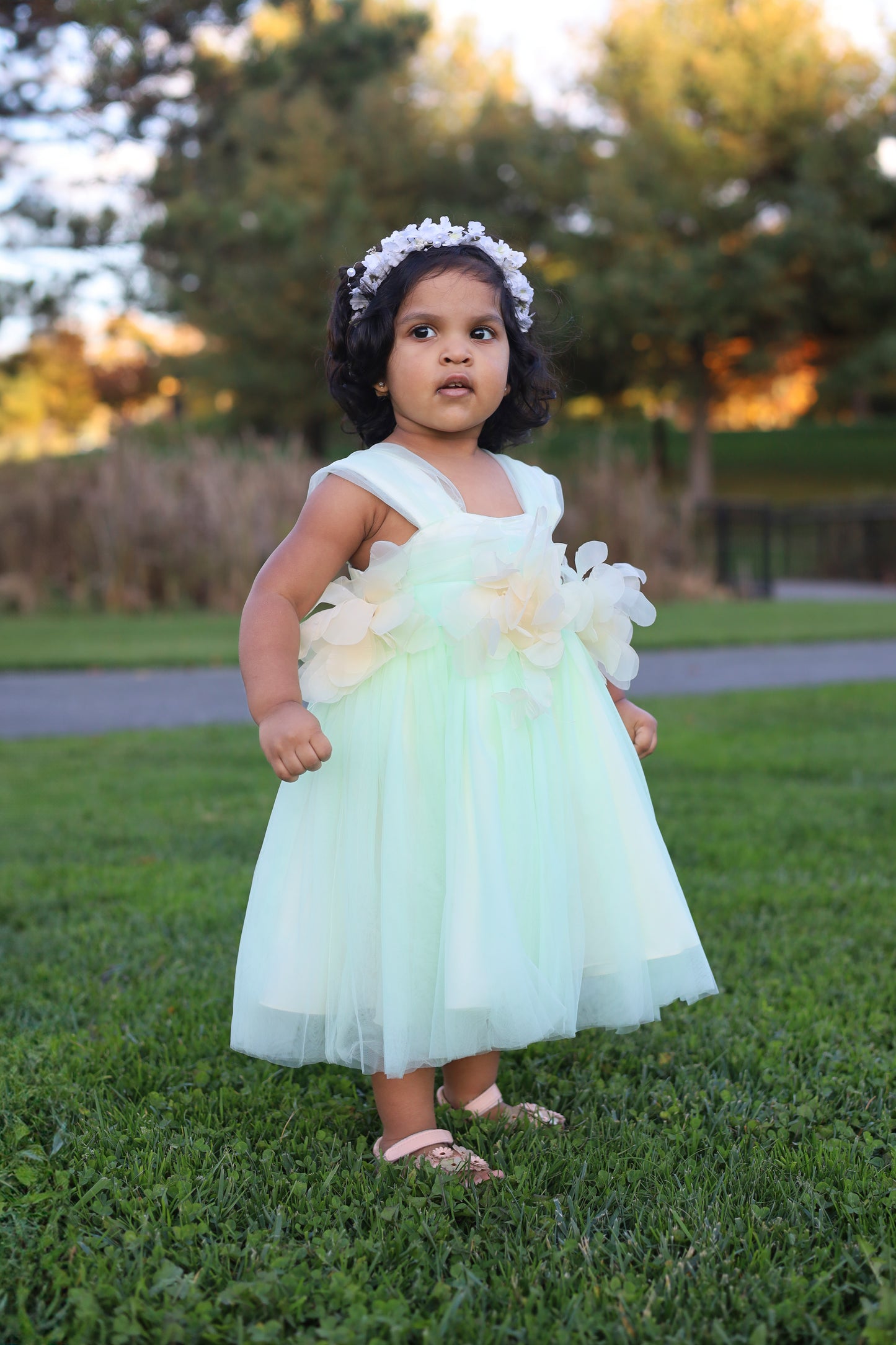 Tulle Flora Green Blossom Dress