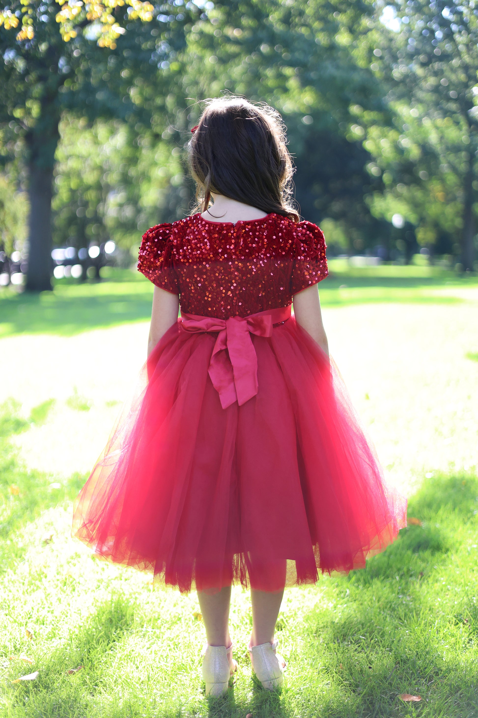 red dress kids Malena Red Sequin Pageant Dress With Detachable Train Red / 10 Yrs