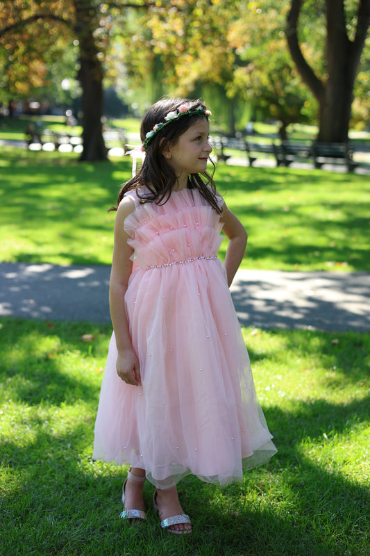 Pink Pleats Pearl Dress