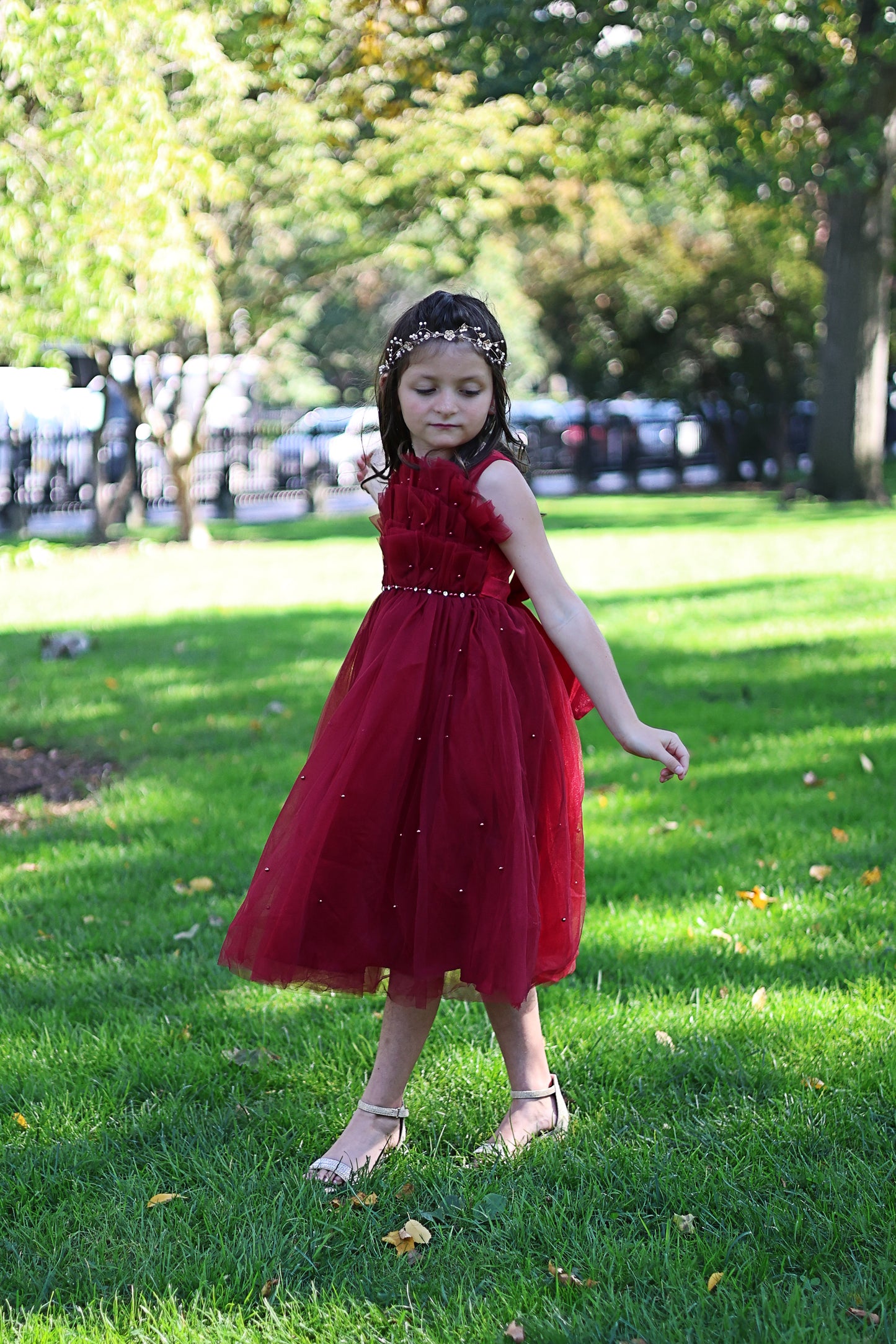 Maroon Pleats Pearl Dress