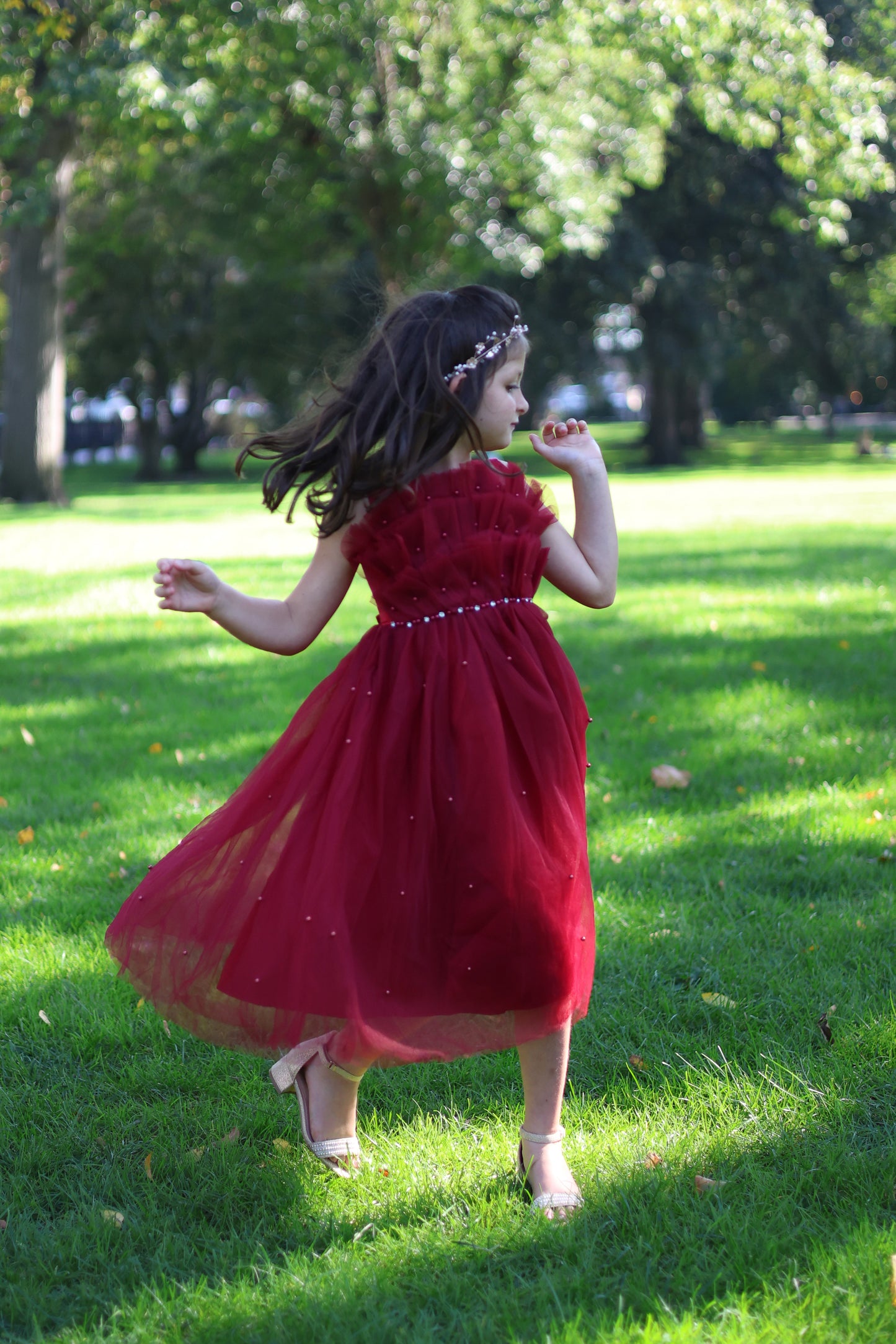 Maroon Pleats Pearl Dress