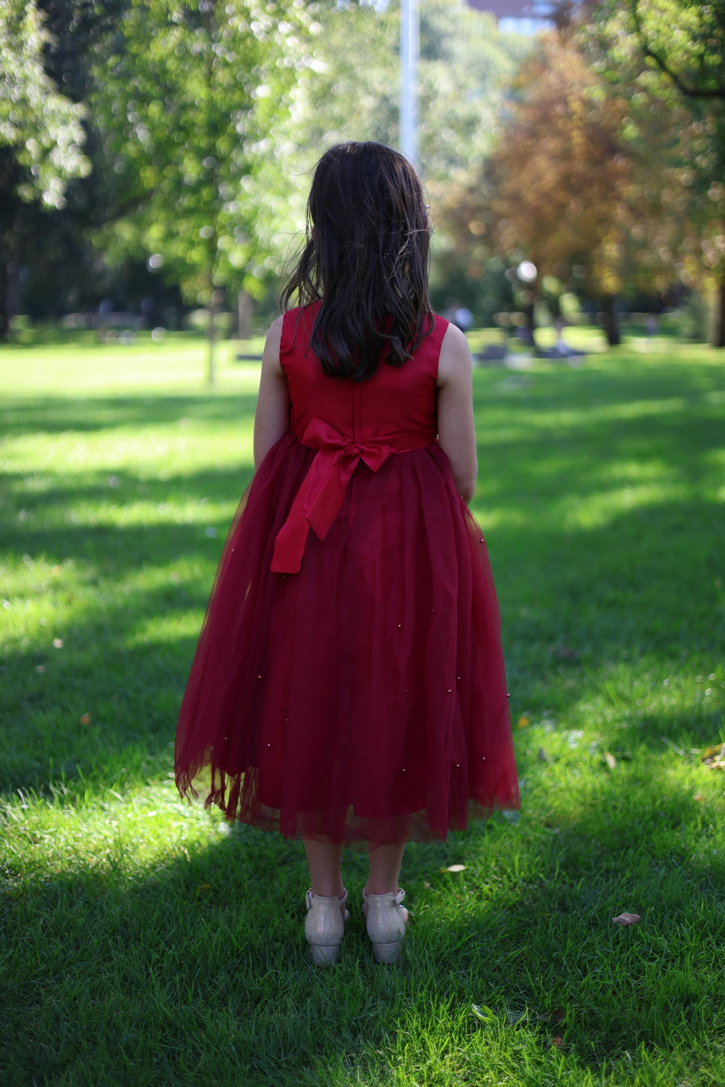 Maroon Pleats Pearl Dress