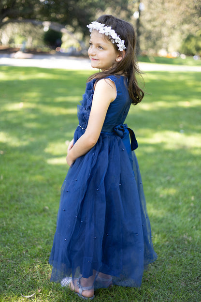 Blue Pleats Pearl Dress