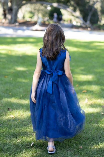 Blue Pleats Pearl Dress