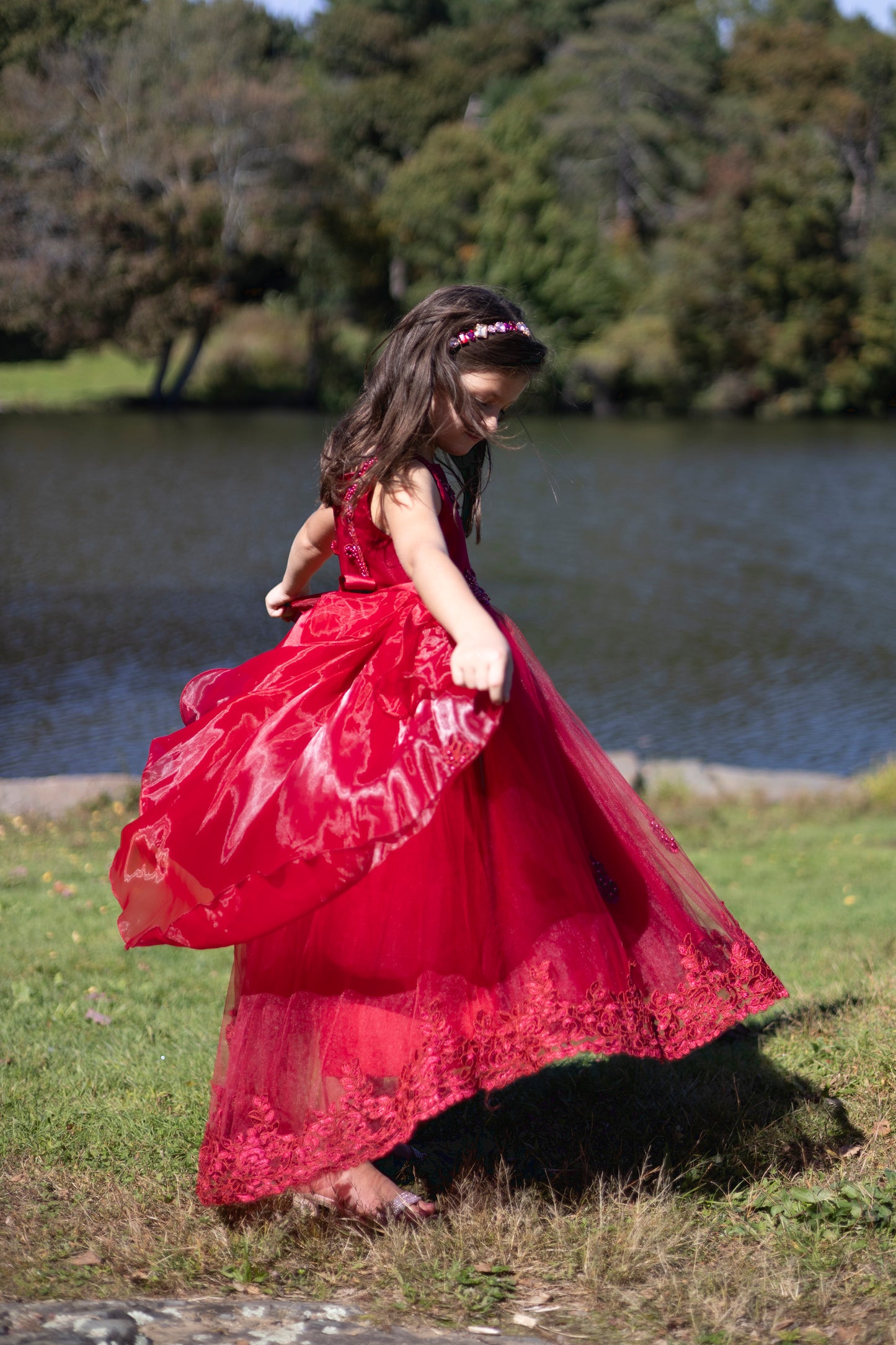 Twirly Layers Embroidered Maroon Princess Dress