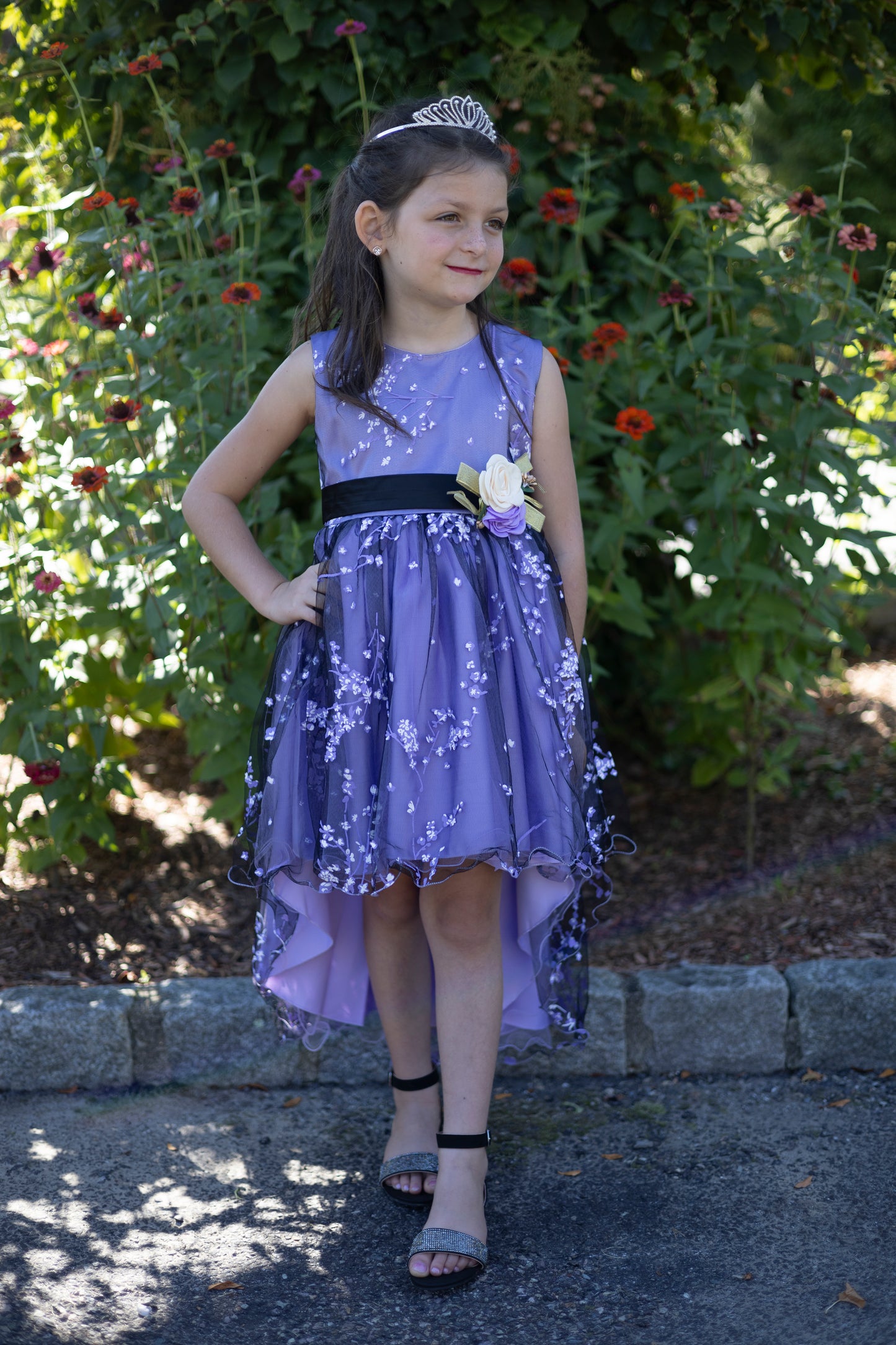 Princess Asymmetrical Floral Violet Dress