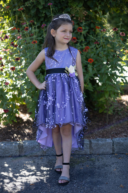 Princess Asymmetrical Floral Violet Dress