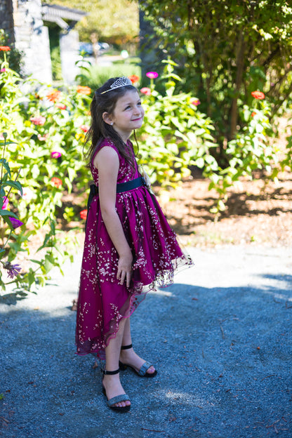 Princess Asymmetrical Floral Red Dress