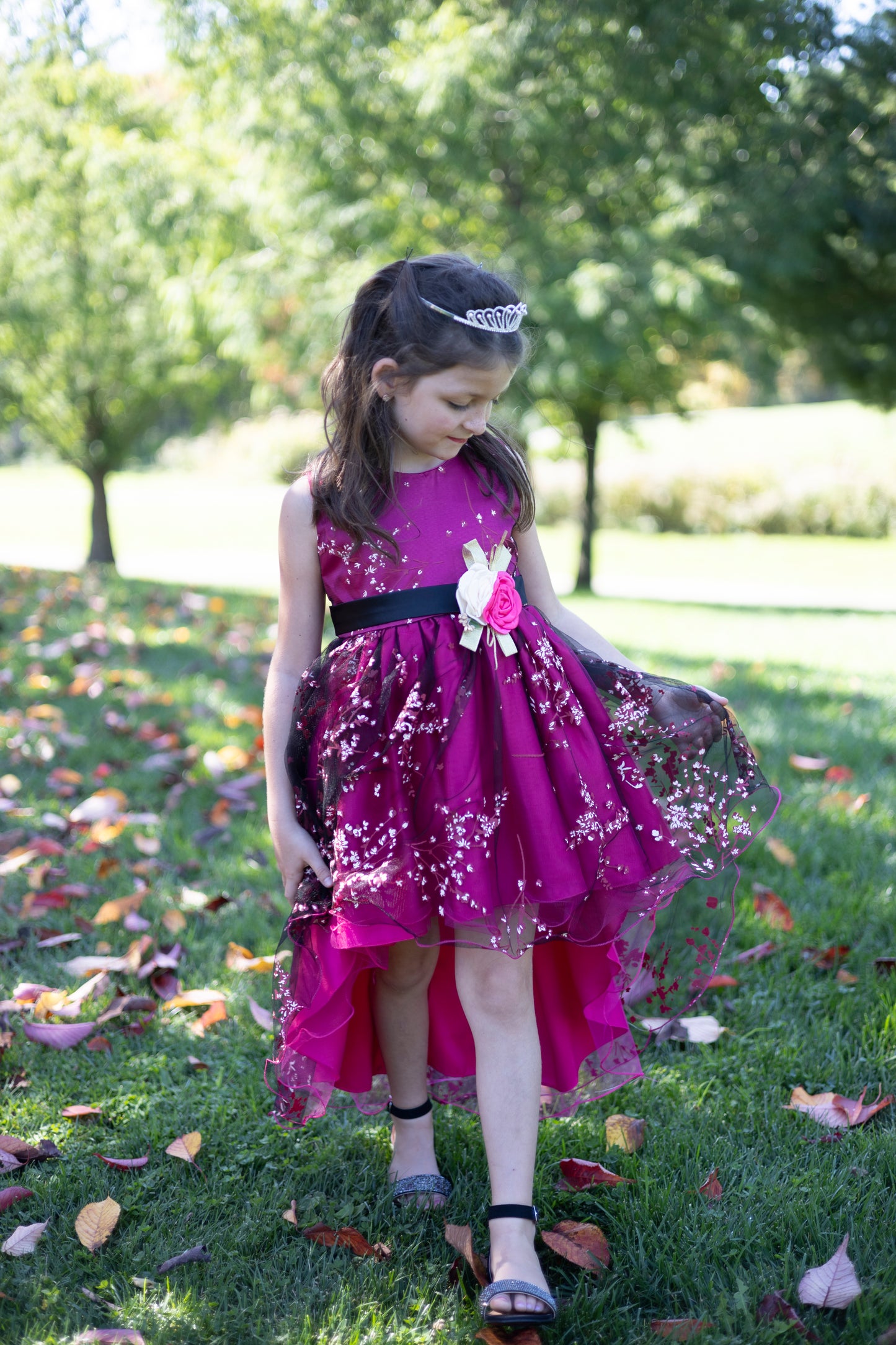 Princess Asymmetrical Floral Red Dress