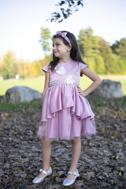 Pearls Embellished Pink Party Dress