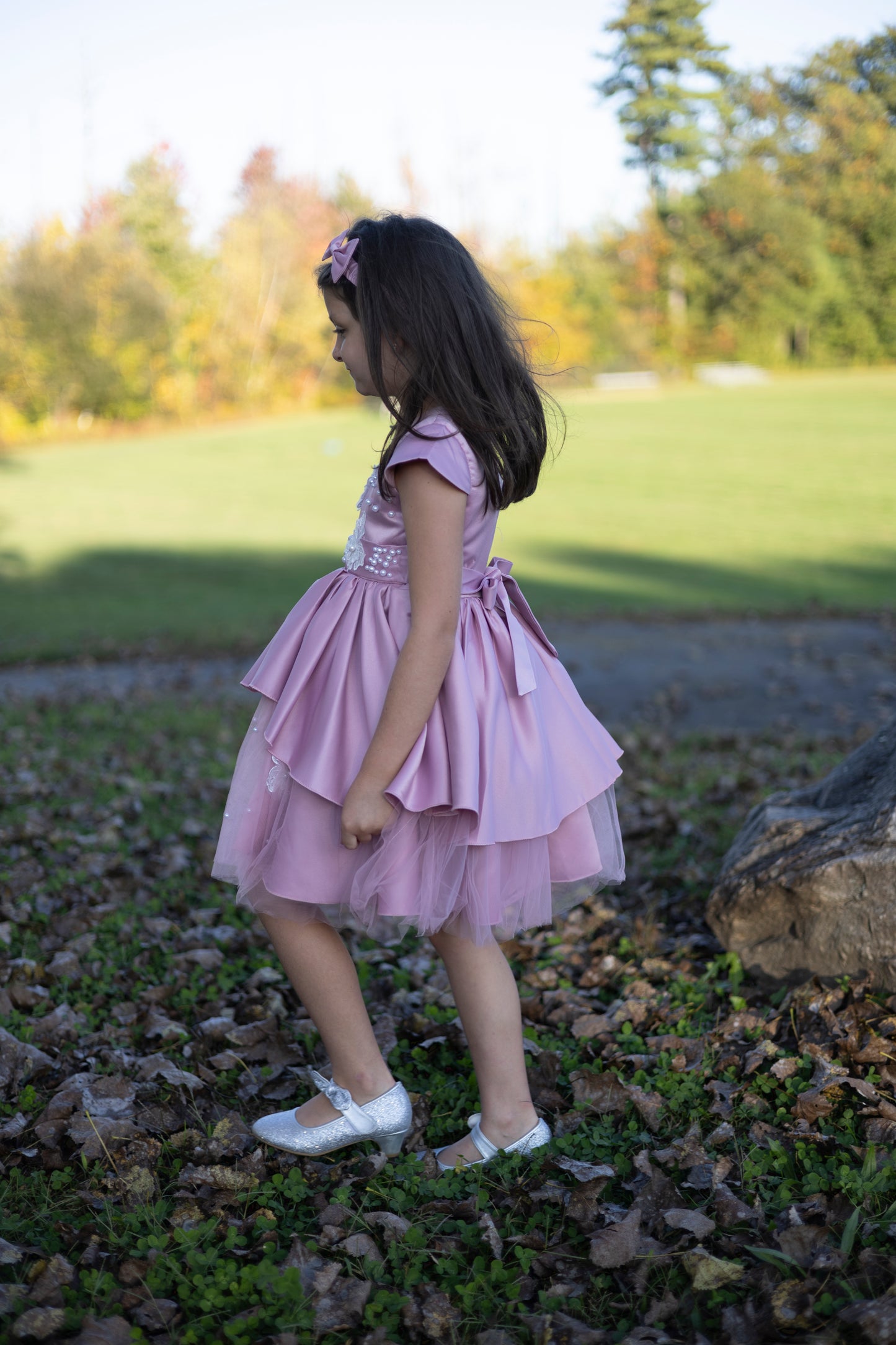 Pearls Embellished Pink Party Dress