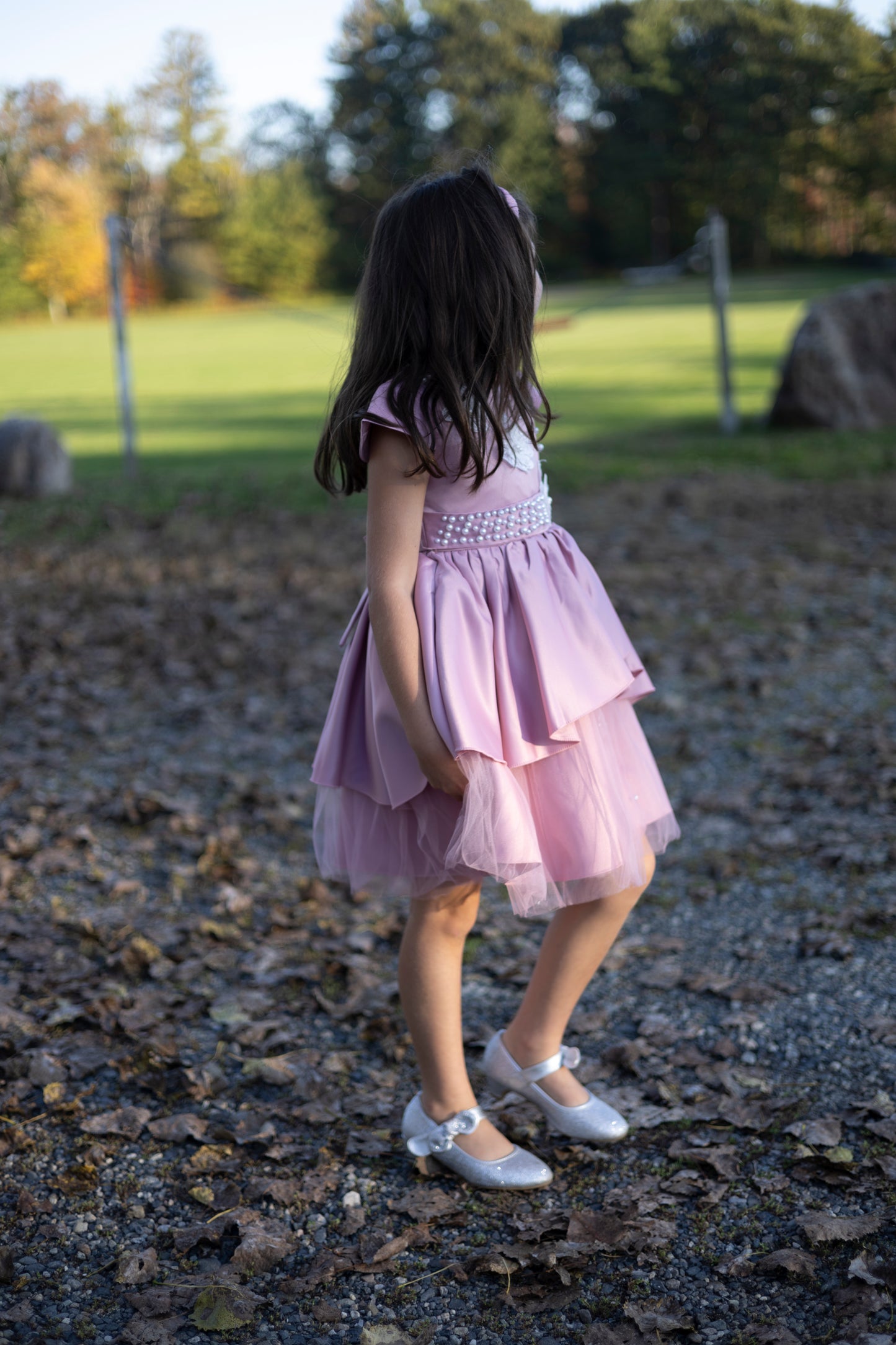 Pearls Embellished Pink Party Dress