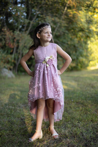 Princess Asymmetrical Floral Pink Dress