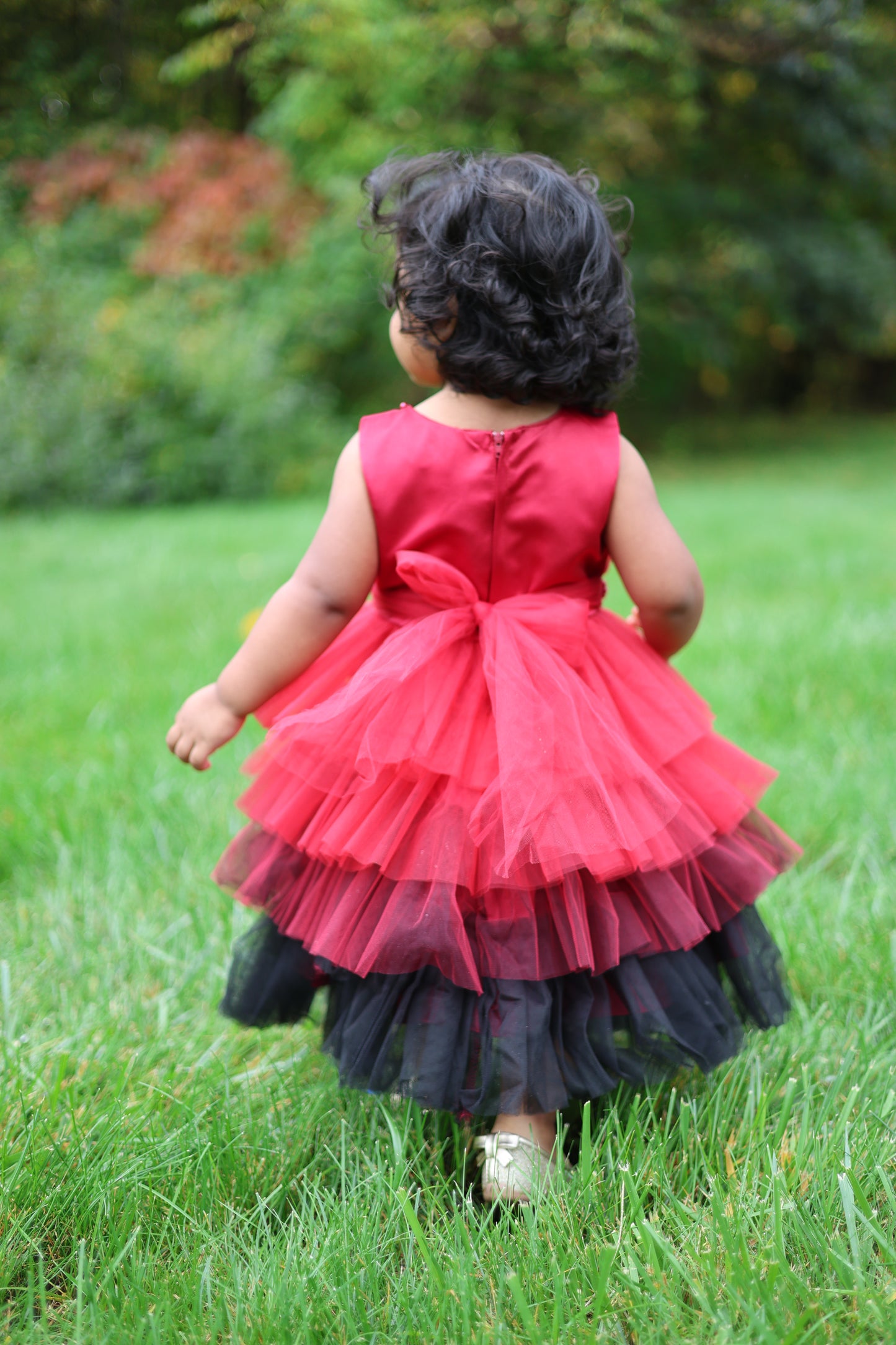 Red and Black Tulle Layered Dress