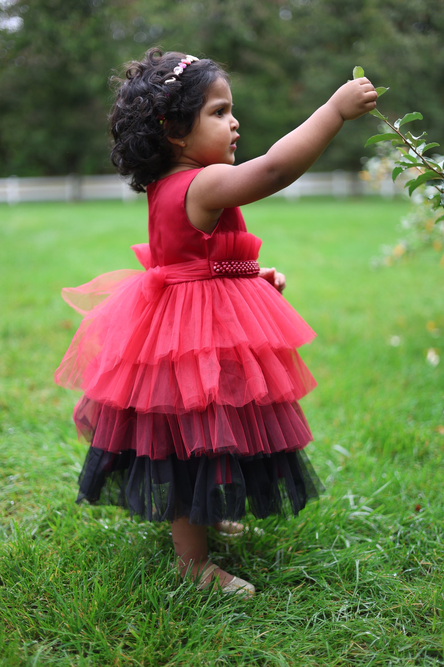 Red and Black Tulle Layered Dress