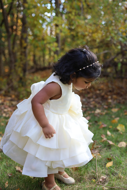 Multilayered Fluffy Floral Ivory Dress