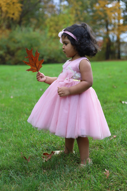 Pink Floral Embroidery Flower Sash Tutu Dress