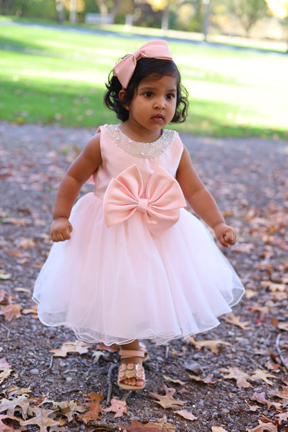 Pink and White Pearl Embellished Dress