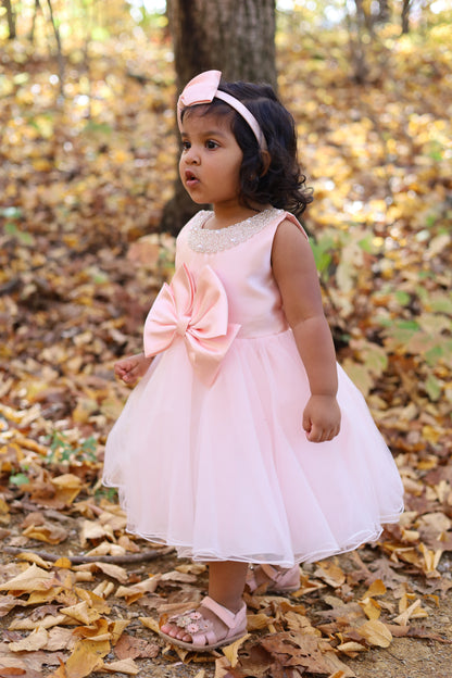 Pink and White Pearl Embellished Dress