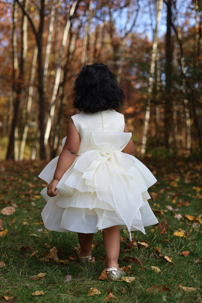 Multilayered Fluffy Floral Ivory Dress